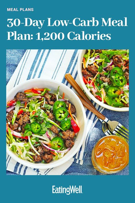 In this low-carb meal plan, we'll share 30 days of recipes that show you what a healthy low-carb diet for weight loss looks like. #healthymealplans #healthyrecipes #mealplan #mealplanideas #mealplanning #mealprep 1200 Calorie Diet Meal Plans, 1200 Calorie, Low Carb Meal Plan, Low Carb Diet Plan, Ketogenic Diet Meal Plan, Ketogenic Diet Plan, 200 Calories, Meal Prepping, Healthy Meal Plans