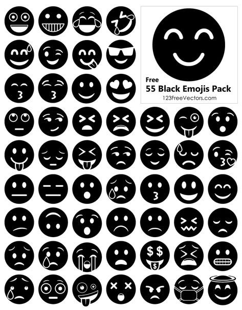 Black Emojis Free Vector Pack  - https://www.123freevectors.com/black-emojis-free-vector-pack-85727/ Black And White Emojis, Emojis Black Background, Iphone Emojis Black Background, Emoji Painting, Emoji Logo, Chat Cute, Black Emojis, Stickers Bike, Black Emoji