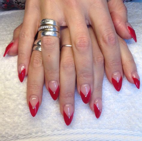 Red stilleto nails Short Pointy Nails Stilettos, Short Pointy Nails, 22 Nails, Stiletto Nails Short, Pointy Nails, Short Acrylic, Funky Nails, Short Acrylic Nails, Stiletto Nails