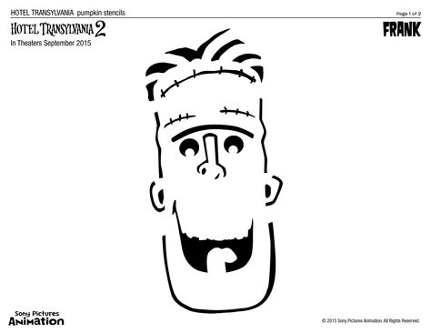 Pumpkin craving stencil of Frankenstein from the new movie release, "Hotel Transylvania 2." Ocean Pumpkin Carving, Ocean Pumpkin, Hotel Transylvania Characters, Hotel Transylvania Party, Halloween Pumpkin Stencils, Pumpkin Cravings, Hotel Transylvania 2, Pumpkin Stencils, Pumpkin Carvings Stencils