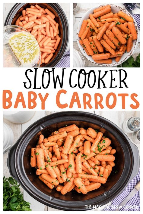 Cook up the most flavorful holiday dinner side dish with these Slow Cooker Baby Carrots. Butter, honey, and dill weed are the winning combination for this dish recipe. These crockpot glazed carrots will be amazing for your holiday meal. - The Magical Slow Cooker Baby Carrots Crock Pot, Crock Pot Carrots, Baby Carrots Side Dish, Crockpot Carrots, Cooked Baby Carrots, Carrots Slow Cooker, Glazed Baby Carrots, Carrots Healthy, Baby Carrot Recipes