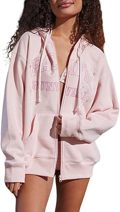 PacSun Women's Daisy Pacific Sunwear Full Zip Hoodie at Amazon Women’s Clothing store Pink Zip Up Hoodie, Pacific Sunwear, Dr Closet, Fashion Hoodies, Amazon Women, Full Zip Hoodie, Zip Up Hoodie, Pacsun, The Dream