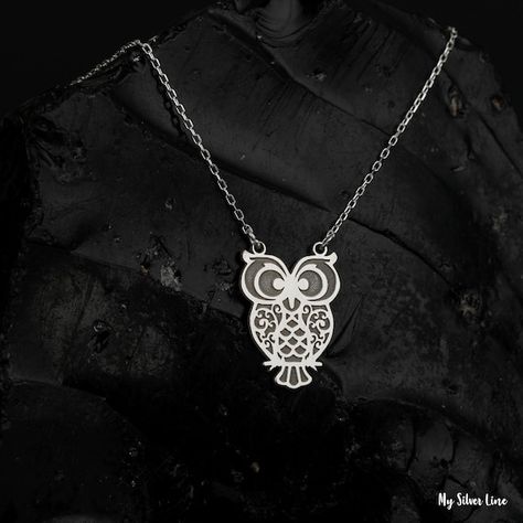 Owl Accessories, Owl Necklace Silver, Sterling Silver Owl, Silver Clay, Animal Necklace, Silver Owl, Basic Jewelry, Necklace Men, Owl Necklace