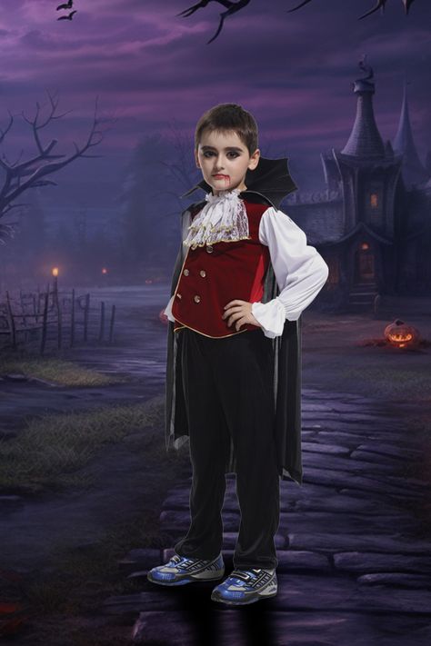 Looking for something spooky and eerie to wear this Halloween? Check out a selection of boys' vampire costumes! These outfits will make you the talk of the town, and will sure to get all the girls scared! #halloween_costumes_that_are_cool #boys #vampire #costume Vampire Costume Toddler Boy, Vampire Child, Kids Vampire Costume Boy, Vampire Costume Kids, Kid Dracula, Vampire Costume Diy, Vampire Kids, Male Vampire, Kids Costumes Boys