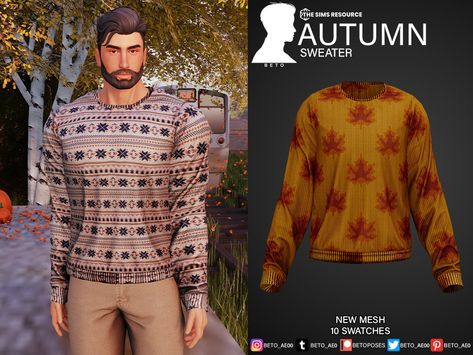 The Sims Resource - Autumn (Sweater) Sims 4 Autumn, Kitten Sweater, Men 90s, Thanksgiving Clothes, Autumn Sweater, Sims 4 Dresses, The Sims 4 Download, Old Sweater, Best Sims