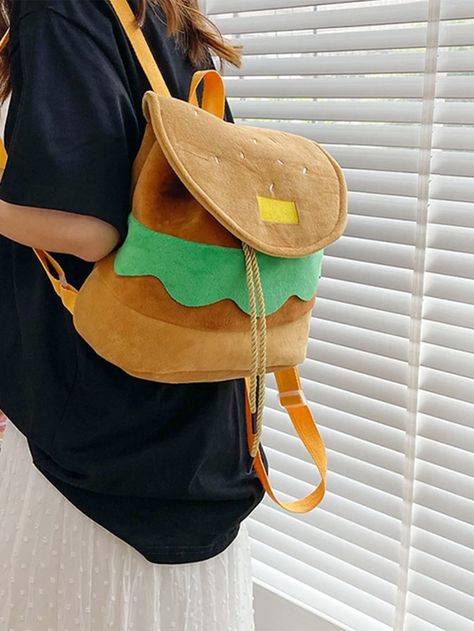 Coffee Brown Preppy Collar Fabric Colorblock Embellished Women Bags Junior Y, Design Backpack, Cartoon Backpack, Purse Cute, Bags School, College University, Coffee Brown, Designer Backpacks, School Bag