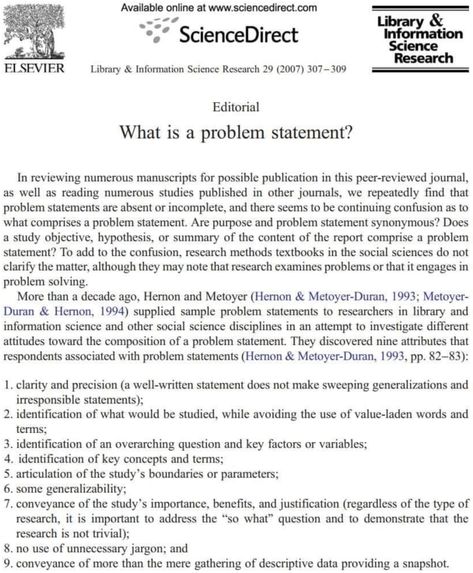 A problem statement is a clear and concise description of an issue that needs to be solved. It helps to define the scope and purpose of your research project. Learn how to write an effective problem statement in this article. #research #problemstatement #AcWri #science Peer Review, Phd Life, Problem Statement, Research Skills, Research Methods, Academic Writing, Research Projects, Editorial, Presentation