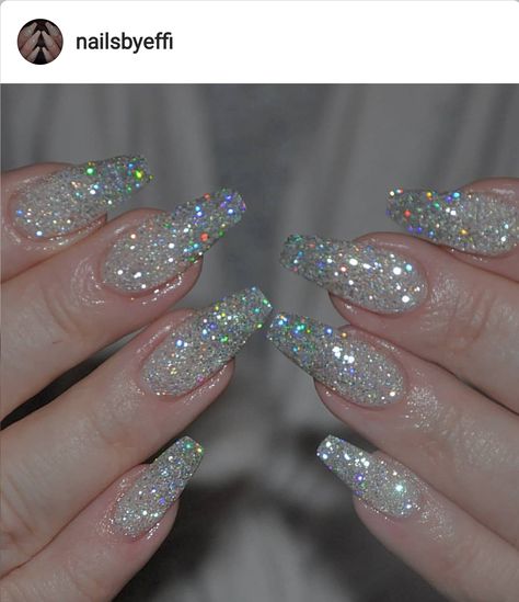 Glitter Nails Inspiration, Prom Nails Silver, Nail Paint Shades, Snow Nails, Silver Glitter Nails, Glittery Nails, Formal Nails, White Glitter Nails, Ombre Nails Glitter