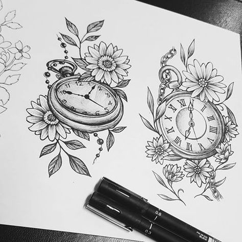 Watch Tattoos For Women, Pocket Watch Tattoos For Women, Pocket Watch Tattoo Design, Traditional Hand Tattoo, Watch Tattoo Design, Pocket Watch Tattoos, Watch Tattoo, Clock Tattoo Design, Mommy Tattoos