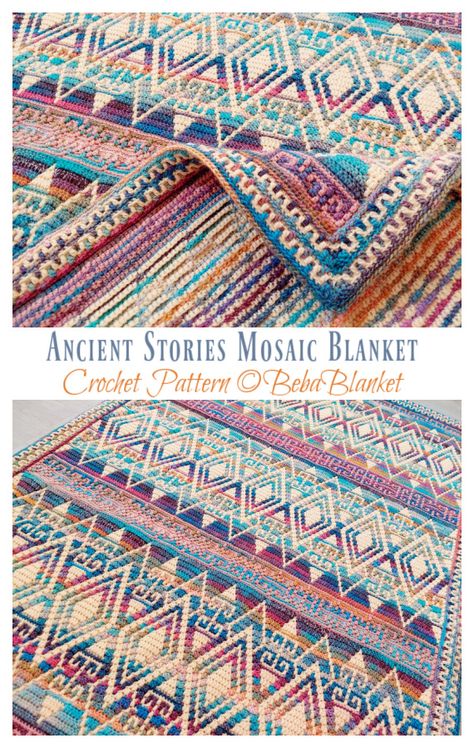 Free Mosaic Crochet Blanket Patterns, Mosaic Granny Square Crochet Pattern, Mosaic Crochet Tutorials, Crochet Southwest, Mosaic Crochet Patterns Free Charts, Mosaic Crochet Chart, Blanket Inspiration, Mosaic Blanket, Crocheted Cow