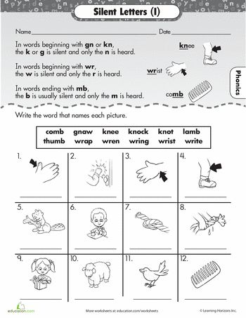 Worksheets: Phonics Review: Silent Letters Silent Letters Worksheet, Phonic Charts, Words With Silent Letters, Silent Consonants, Silent Letters, Phonics Chart, Grammar For Kids, Reading Help, Language Arts Elementary