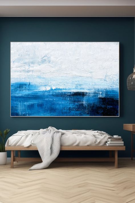 Blue abstract seascape original handmade painting with textured brushstrokes in shades of blue and white Navy Blue Minimalist Wall Art, Moody Ocean Painting, Blue Wave Abstract Painting, Blue Abstract Wall Art, Blue Wall Decor, Coastal Painting, Blue Abstract, Blue Hues, Texture Painting