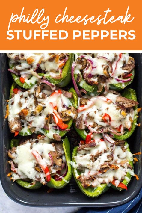 These Philly Cheesesteak Stuffed Peppers are a delicious low carb spin on the famous sandwich and they are ready in just 30 minutes! Stuffed Peppers Low Carb, Philly Cheese Steak Stuffed Peppers, Best Stuffed Pepper Recipe, Philly Cheesesteak Stuffed Peppers, Easy Stuffed Pepper Recipe, Avocado Tacos, Cheesesteak Stuffed Peppers, Easy Stuffed Peppers, Soup Appetizers