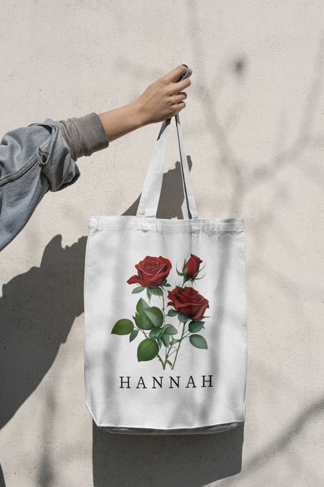 Personabled Gift Totebag with Your Name and Red Rose Bouquet | Custom Name Tote Bag | Gifted Lovers Giftful | Gifted Lovers Gift Rose Tote Bag, Red Rose Bouquet, Beautiful Red Roses, Bridemaids Gifts, Bouquet Design, Causual Outfits, Birthday Gift Ideas, Lovers Gift, Rose Bouquet