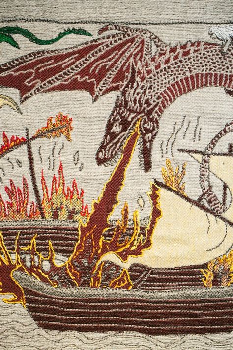 A group of designers, seamstresses, and embroiderers in Northern Ireland, aka Winterfell, have undertaken a very ambitious task. Game Of Thrones Embroidery, Got Aesthetic, Rhaegar Targaryen, House Sigil, Game Of Thrones Costumes, Embroidered Tapestry, Pattern Game, Game Of Thrones Dragons, Hand Embroidery Patterns Free