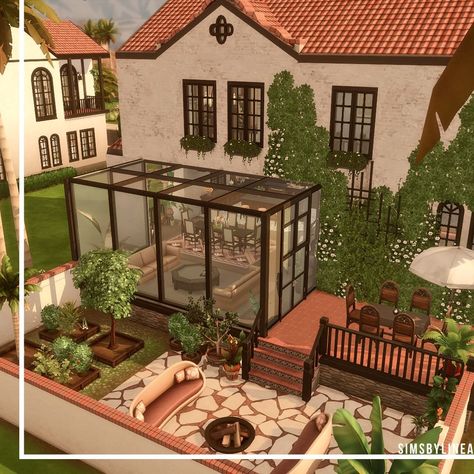 Oasis Springs Family Home, Oasis Springs House Sims 4 Floor Plan, Sims 4 Sunroom, Sims 4 Home Layout, Sims 4 Oasis Springs House, Oasis Springs House, Sims 4 Oasis Springs, Sims Mansion, Traditional Family Home