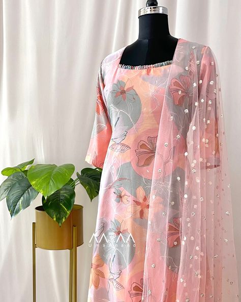 Bright pastels abstract printed organza kurti with net sequins embroidered dupatta. No bottom Free shipping within India. For queries and orders, kindly whatsapp 9994467340/ Inbox. #kurtis #organzakurti #designerkurti #ethnickurtis #aarraabyumaanand #kurtishopping #chennaishopping #coimbatoreboutique [ kurti, organza kurti, designer kurti] Organza Kurti Designs, Organza Kurti, Anarkali Dresses, Printed Organza, Designer Kurti, Long Frocks, Embroidered Dupatta, Suit Design, Bright Pastels