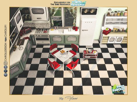 Checkered Floor Tile, 50s House, Bathroom Retro, Checkered Floor, Sims 4 Decades Challenge, Sims 4 Tattoos, Sims 4 Kitchen, Summer Living Room, Mod Furniture