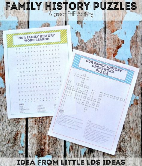 Family-History-Puzzles History Word Search, Family History Printables, History Lessons For Kids, Family History Quotes, World History Classroom, History Games, Family History Projects, Funny Art History, Yw Activities