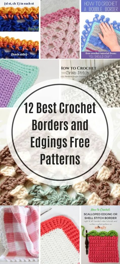 I have rounded up 12 free crochet borders and edgings that you can use to elevate your project to the next level! The free crochet patterns can be used as crochet borders for blankets, granny square afghans, shawls and scarves. It includes bobble, picot, ribbed, eyelet, puff stitch and shell stitch borders. Crochet Quilt Edging, Edging Patterns Crochet, Granny Square Edge Pattern, Granny Square Blanket Edging Ideas, Basket Weave Crochet Blanket Edging, How To Crochet The Edge Of A Blanket, Crochet Blanket Borders Granny Squares, Crochet Boarders On Blankets, Crochet Border Design