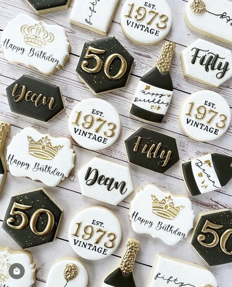 Gatsby Cookies, White Treats, 50th Anniversary Cookies, Hexagon Arch, Guys 21st Birthday, Elegant Cake Design, Anniversary Cookies, Moms 50th Birthday, Yas Queen