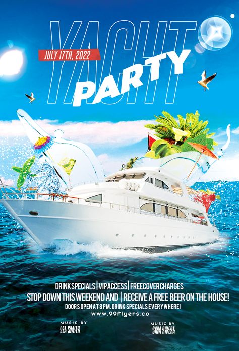 Download Yacht Party Event PSD Flyer Template for free. This flyer is editable and suitable any type of a futuristic party, beach party, techno, minimal, dj, tropical music and other. #free #psd #Club #Party #Flyer #Summer #Summertime #YachtFlyer Boat Party Flyer Design, Yacht Party Flyer, Yacht Party Outfit, Futuristic Party, Club Events, Free Psd Flyer Templates, Flyer Free, Summer Club, Free Psd Flyer