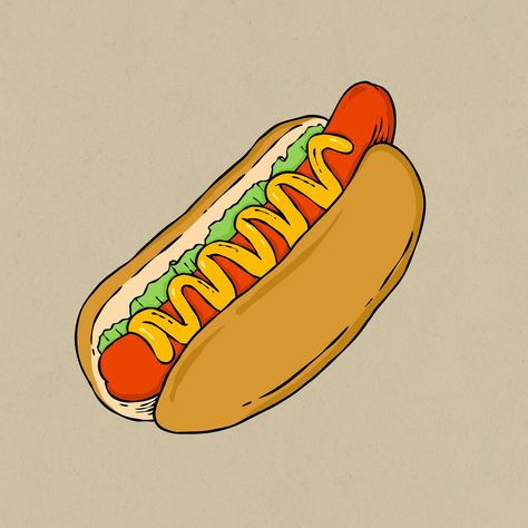 Delicious hotdog in a bun psd | free image by rawpixel.com / Noon Hot Dog Art, Hot Dog Illustration, Hot Dog Drawing, Rocket Drawing, American Hot Dogs, Alphabet Challenge, Best Christmas Wishes, Menu Illustration, Visual Literacy