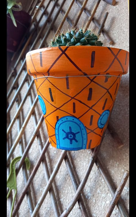 Pot Painting Ideas, Bob Sponge, Pot Diy, Painted Pot, Diy Pottery Painting, Pot Art, Pot Painting, Flower Pot Art, Plant Pot Diy