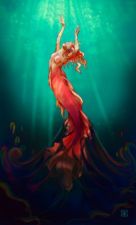 Merfolk Art, Dragon Elements, Kathleen Kelly, Absinthe Art, Hawaiian Nails, Sea Costume, Orange Mermaid, Colorful Mermaid, Fire Fairy