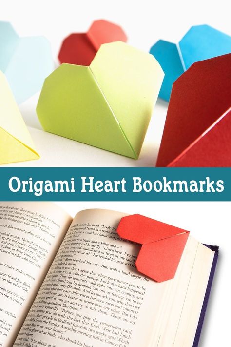 Make an origami bookmark the easy way! This easy origami heart looks just like a conversation heart, and fits on the corner of a book page. Kids and adults will love this idea! Easy Origami Heart Tutorial, Heart Bookmark Origami, Origami Bookmark Corner, Easy Origami Heart, Book Dividers, Origami Shapes, Origami Bookmark, Heart Bookmark, Pet Projects