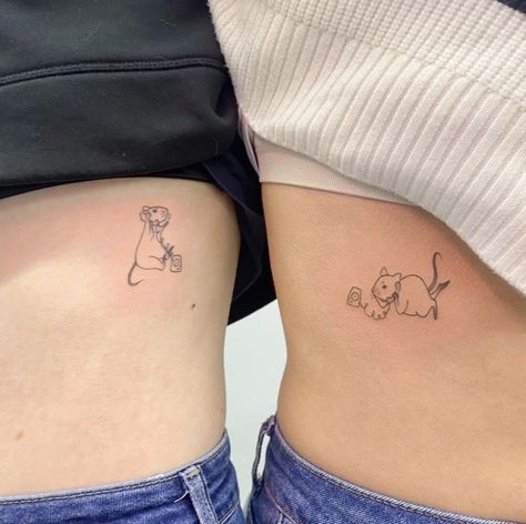 Matching Rat Tattoo, Opposites Tattoos, Cute Couple Tattoo, Matching Tattoos For Couples, Couple Tattoo Ideas, Rat Tattoo, Tattoos For Couples, Matching Friend Tattoos, Sisters Tattoo