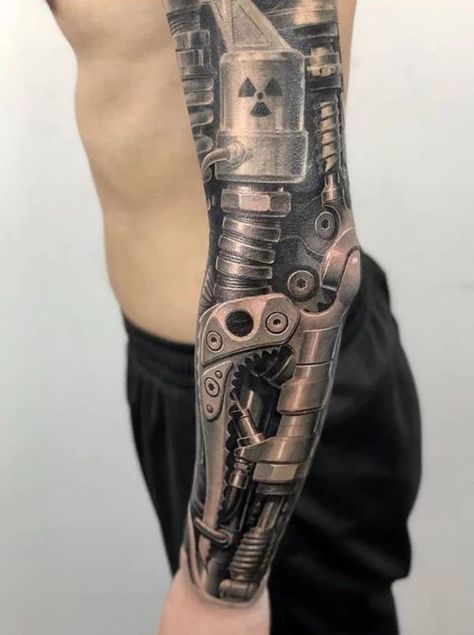 60 Best Biomechanical Tattoo Ideas and Designs for 2021 Mechanical Sleeve Tattoo, Mechanical Arm Tattoo, Tattoo Avant Bras, Biomech Tattoo, Tato 3d, Biomechanical Tattoo Design, Robot Tattoo, Gear Tattoo, Mechanic Tattoo