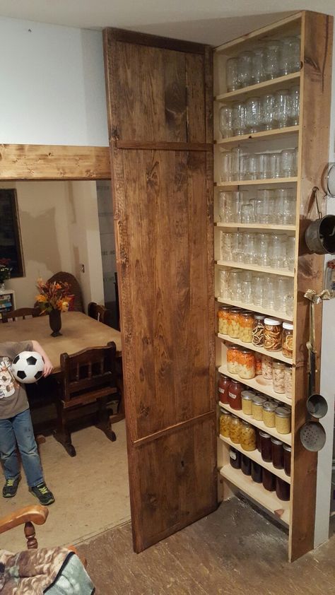 Canning Pantry Storage Organization Ideas, Basement Food Storage Shelves, Diy Food Storage Cabinets, Canning Cabinet Storage Diy, Canning Cabinet Storage, Storage Without Pantry, Mason Jar Cabinet, Canning Storage Cabinets, Homestead Pantry Design