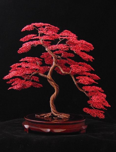 Ming Tree, Japanese Bonsai Tree, Art Fil, Bonsai Wire, Bonsai Tree Types, Copper Wire Art, Wire Art Sculpture, Seed Bead Crafts, French Beaded Flowers