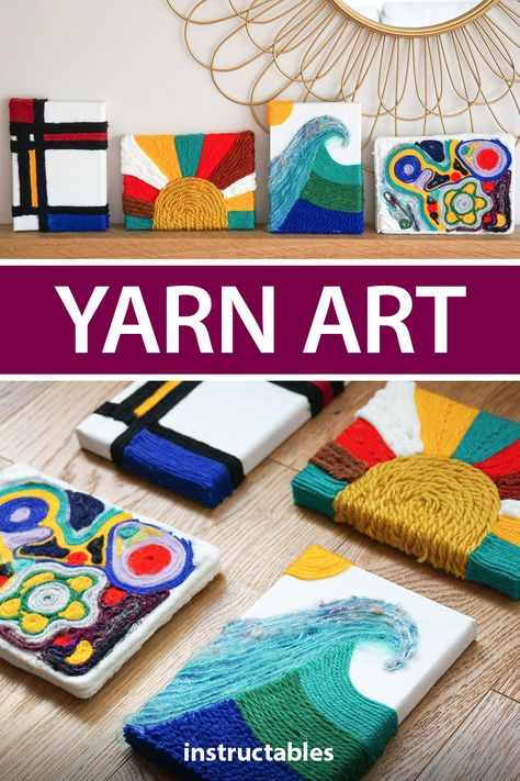 Yarn Art Projects, Templat Kotak, Middle School Art Projects, Yarn Painting, Easter Centerpiece, Diy Yarn, Elementary Art Projects, Homeschool Art, Art Yarn