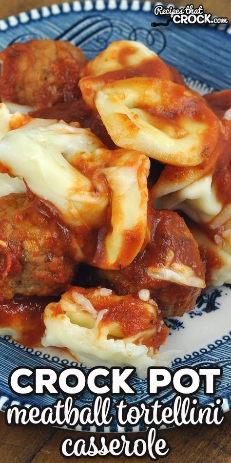 If you are looking for a super easy recipe that everyone loves, check out this Crock Pot Meatball Tortellini Casserole recipe. So yummy! via @recipescrock Meatballs And Tortellini Crock Pot, Ravioli Meatball Crockpot, Tortellini And Meatball Recipes Crockpot, Crockpot Recipe With Meatballs, Crockpot Pasta Meatballs, Football Food Crockpot Main Dishes, Meatball Pasta Crockpot, Crockpot Meatball Recipes Frozen, Crockpot Frozen Meatballs