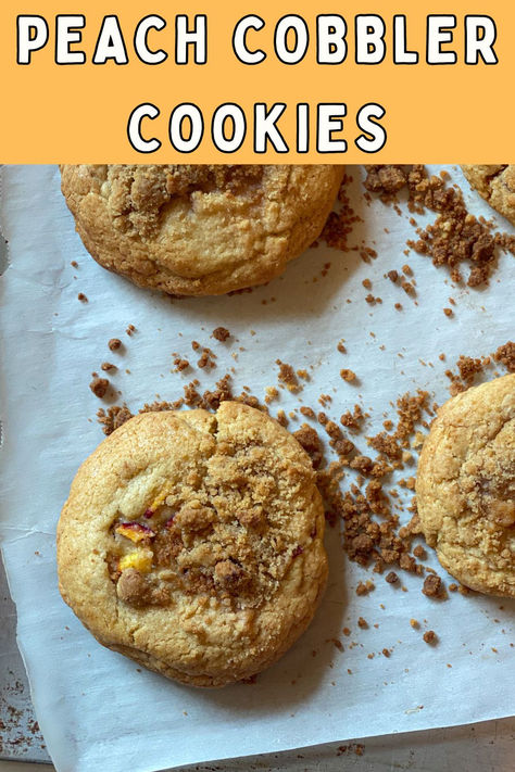 Peach Cobbler Cookies, Cobbler Cookies, Giant Chocolate Chip Cookie, Peach Crumble, Cookie Crisp, Giant Cookie, Fall Desserts Easy, Survival Life, Starters Recipes