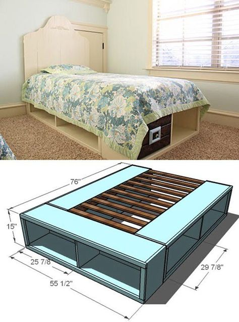 Diy Twin Bed, Twin Storage Bed, Diy Storage Bed, Diy Platform Bed, Bed Platform, Twin Platform Bed, Hemma Diy, Diy Bed Frame, Platform Bed With Storage