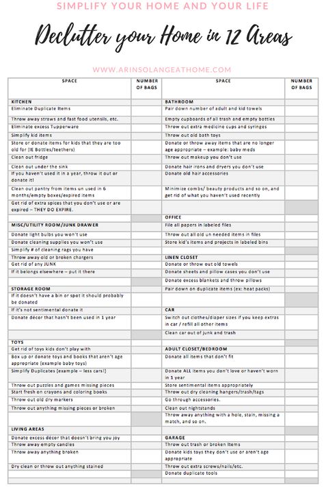 Printable Declutter Checklist - arinsolangeathome Declutter Challenge Printable, Home Declutter Checklist, Home Decluttering Organizing, Declutter Checklist Printables Free, Declutter And Organize Checklist, How To Declutter Your Home, Declutter Printable, Declutter Your Home Checklist, Declutter House