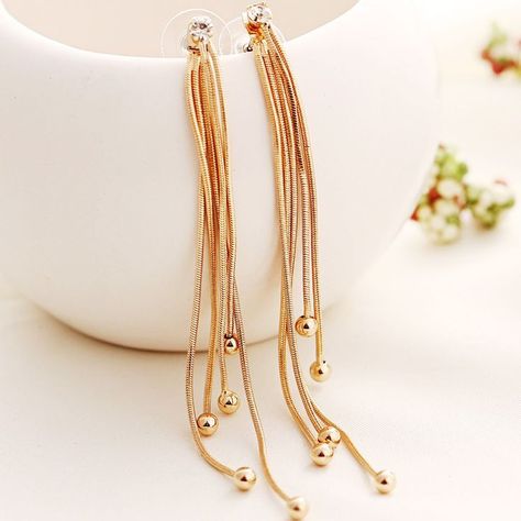 Long Earrings Photography, Light Weight Gold Earrings, Earrings With Price, Head Jewellery, Gold Hanging Earrings, Tiny Gold Earrings, Popular Earrings, Front Hair, Modern Gold Jewelry