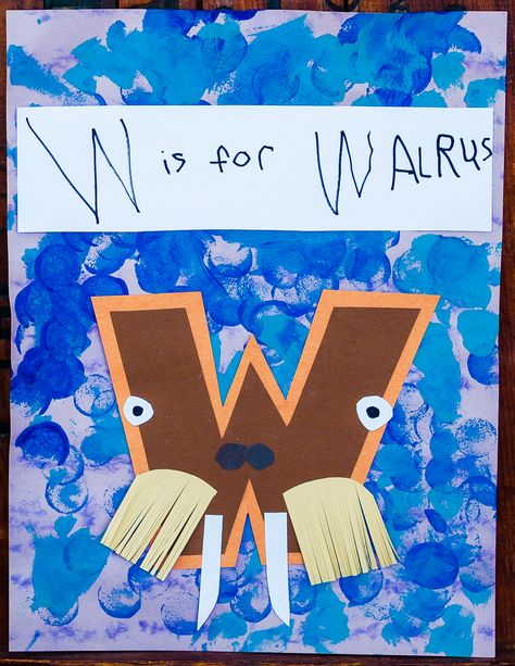 W is for Walrus.  My favorite of the set :) Letter W Art, W Is For Walrus, Letter W Crafts, Letter W Activities, Decorate Letters, Art For Toddlers, Preschool Letter Crafts, Class Crafts, Alphabet Crafts Preschool