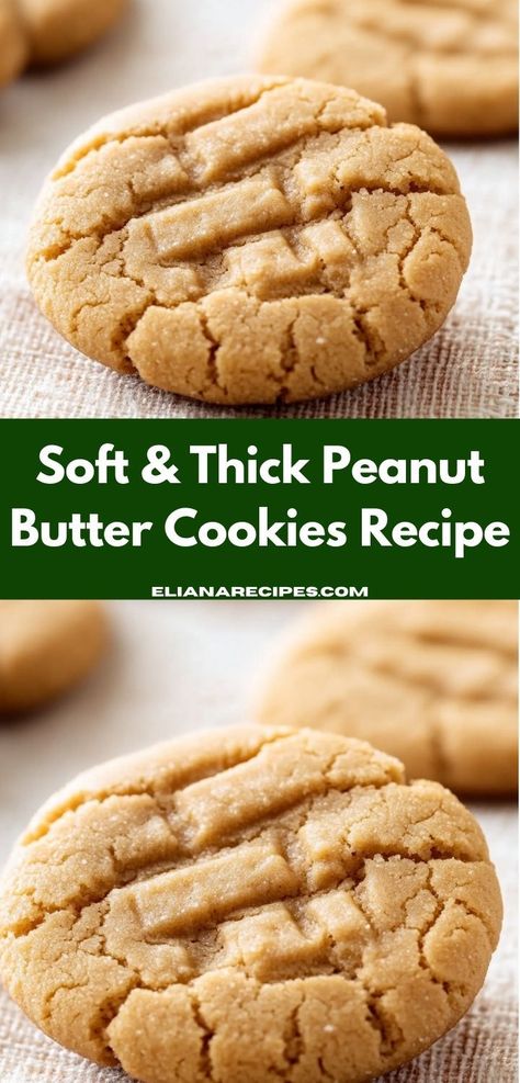 Need a quick dessert idea? Look no further! These Soft & Thick Peanut Butter Cookies come together in no time, making them a fantastic choice for last-minute gatherings or cozy family nights at home. Thick Peanut Butter Cookies, Peanut Butter Cookie Recipe Soft, Chewy Peanut Butter Cookie Recipe, Easy Dessert Idea, Soft Peanut Butter Cookies, Christmas Baking Cookies, Best Peanut Butter Cookies, Peanut Cookies, Easy Peanut Butter Cookies