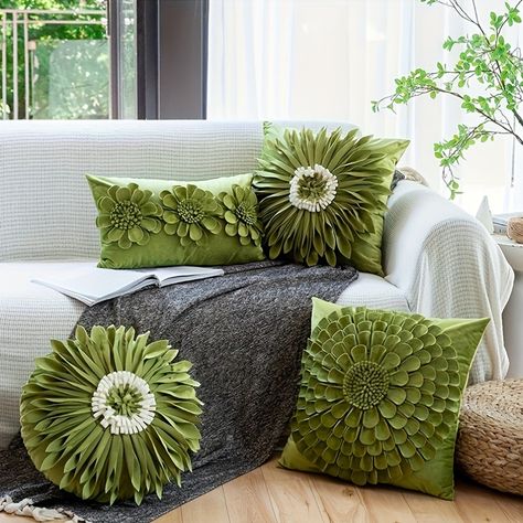 Faster shipping. Better service Cushion Shapes, Flower Cushion, Green Pillow Covers, Flower Throw Pillows, Chrysanthemum Flower, Green Pillows, Elegant Home Decor, Bedroom Sofa, Furniture Styles