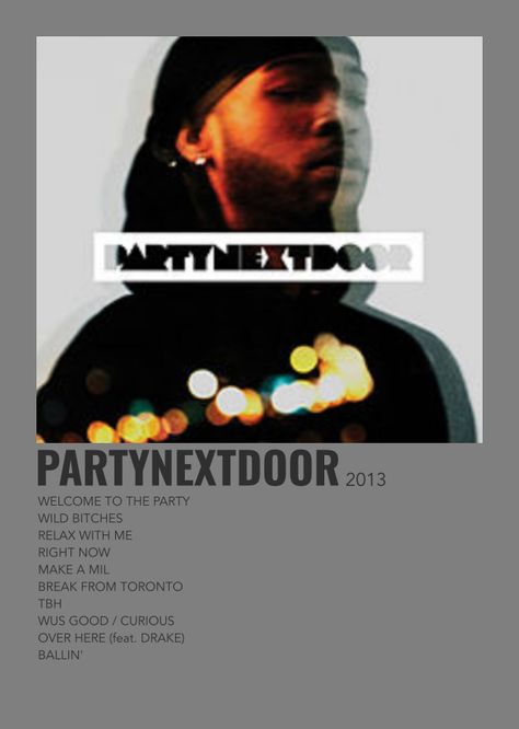 polaroid album poster- party next door Party Nextdoor Album Cover, Psd Album Cover, Hndrxx Album Cover, Wall Collage Music Albums, Partynextdoor Album Cover Wallpaper, Album Covers With Song Names, Music Album Polaroid Poster, Minimalistic Album Posters, Partynextdoor Album Poster