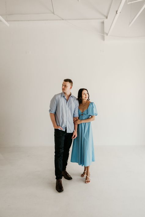 Couples Studio Session, Studio Engagement Shoot, Studio Engagements, Indoor Engagement Photos, Spring Minis, Industrial Studio, Classic Couple, Studio Photoshoot Ideas, Photography Mini Sessions