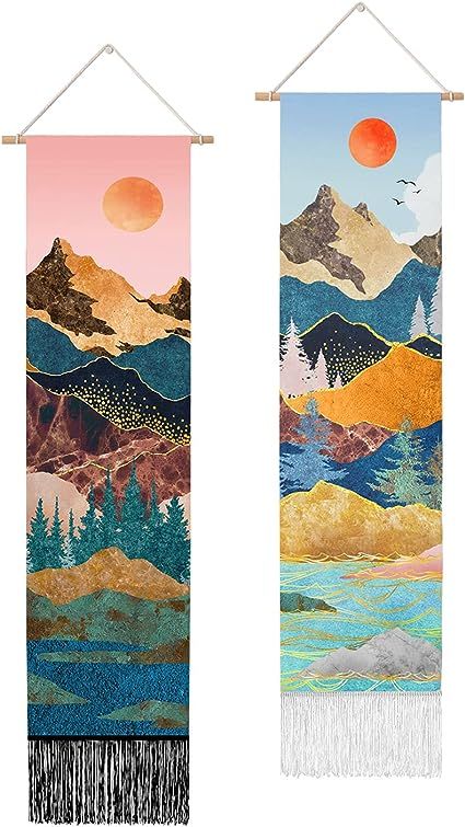 Amazon.com: RosieLily Mountain Tapestry Long Tapestry, Nature Tapestry Vertical Tapestry, Blue and Pink Narrow Forest Tree Sunset Landscape Tapestries for Bedroom Wall Decor, 2 Pack, 13" W x 51" H Inches : Everything Else Nature Tapestry, Mountain Tapestry, Tapestry Nature, Tree Sunset, Bedroom Wall Decor, Sunset Landscape, Waiting Rooms, Blue And Pink, Wall Decor Bedroom