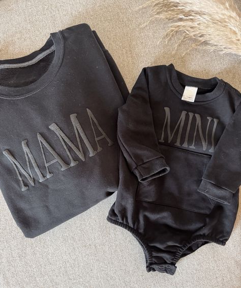 Personalized Mommy and Me Matching Puff Vinyl Apparel / Crewneck, Bubble Romper, Mama, Mini, Custom, Neutral, Sleeve Customization - Etsy Mama And Mini Matching Outfits, Mama Mini Sweatshirt, Mama And Mini Sweatshirts, Baby Items Must Have, Puff Vinyl, Baby Fits, Baby Necessities, Mommy Baby, Baby Must Haves