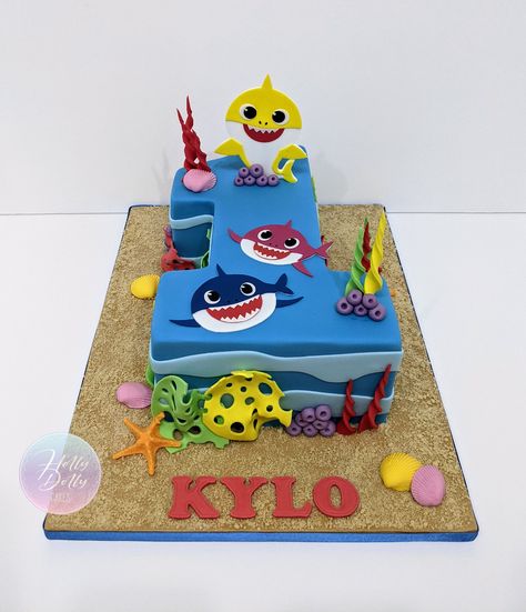 Baby shark number 1 cake for Kylo. Baby Shark Birthday Cake Boy, Baby Shark Birthday Party Boy Cake, Baby Shark Cake Boy, Dolly Cakes, Cake Shark, Milo Cake, Number 1 Cake, Numbers Cake, Shark Cupcakes