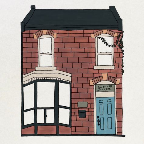 Brick Drawing, Ivy Illustration, Draw Bricks, Illustration House, House Illustration, Cardboard Art, Row House, Semi Detached, Brick House