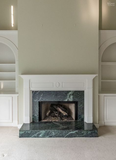 Work Bathroom, Building A Stone Wall, Marble Hearth, Granite Fireplace, Basement Fireplace, Diy Fireplace Makeover, Marble Fireplace Surround, Green Granite, Room Fireplace